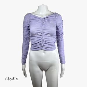 ELODIE Women's Ruched Long Sleeve Top in Purple Size S Preppy